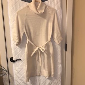 Cream turtle neck sweater with tie